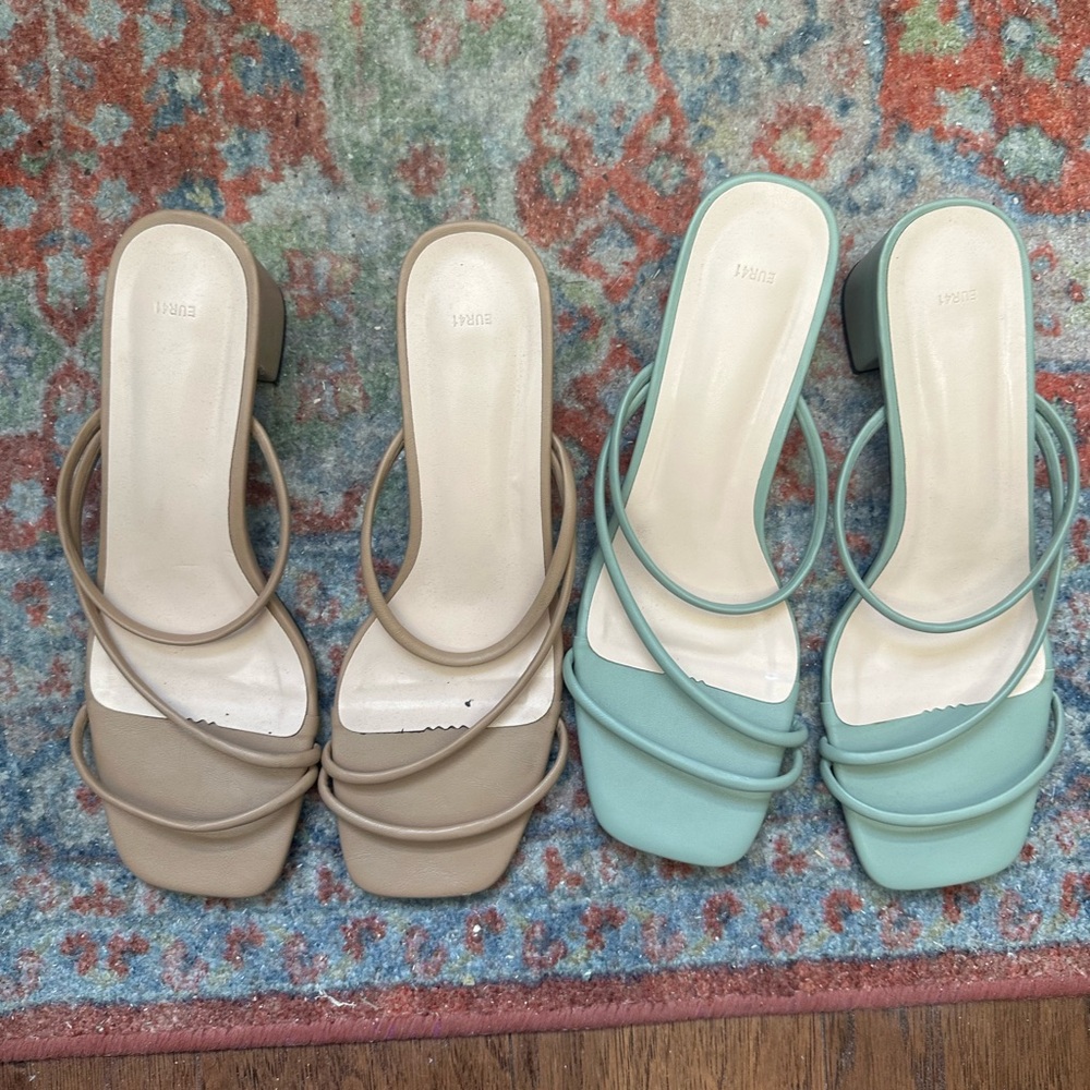 2 pairs size 9 Beige and Mint strappy sandal block Heels